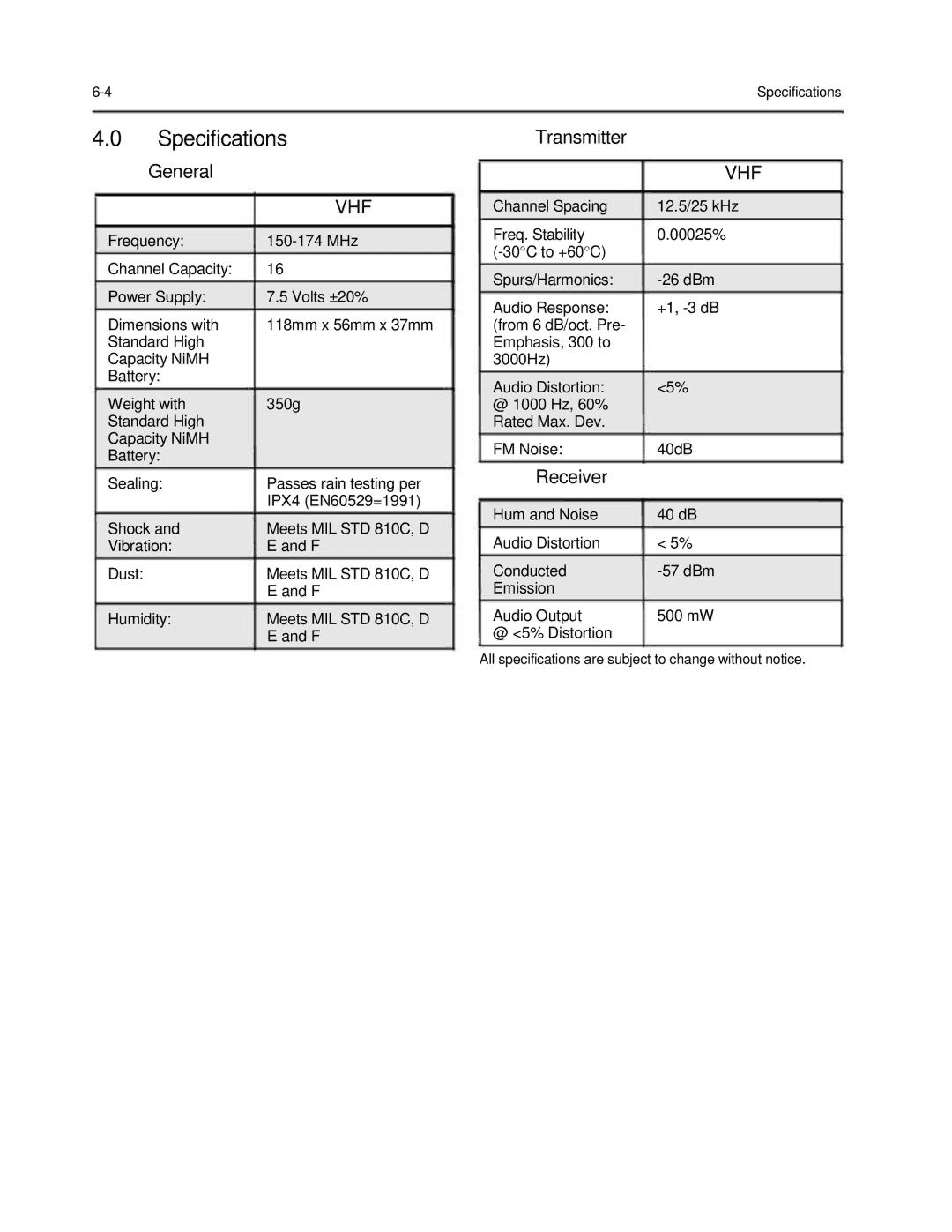 Motorola 6816101H01-A service manual Specifications 