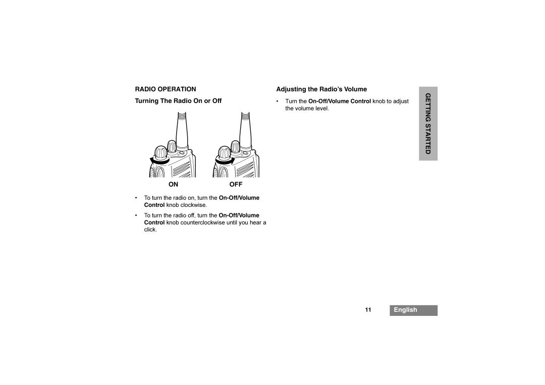 Motorola 6866542D03 manual Radio Operation, Adjusting the Radio’s Volume, Turning The Radio On or Off, Onoff 