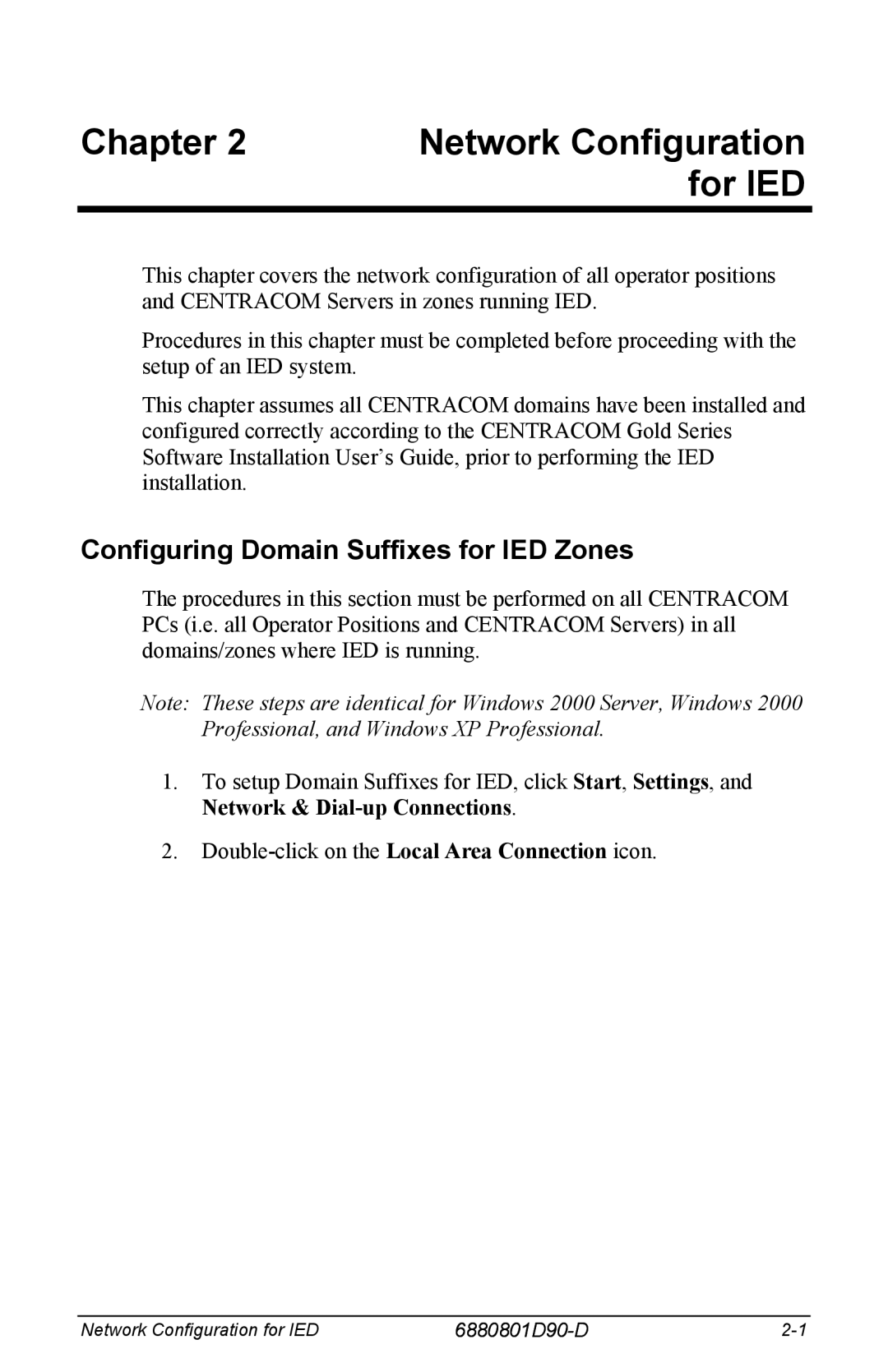 Motorola 6880801D90-D manual Chapter Network Configuration For IED, Configuring Domain Suffixes for IED Zones 