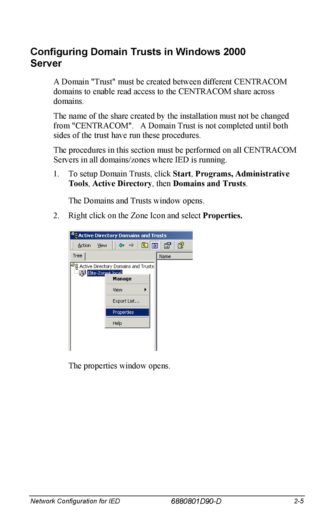 Motorola 6880801D90-D manual Configuring Domain Trusts in Windows 2000 Server 