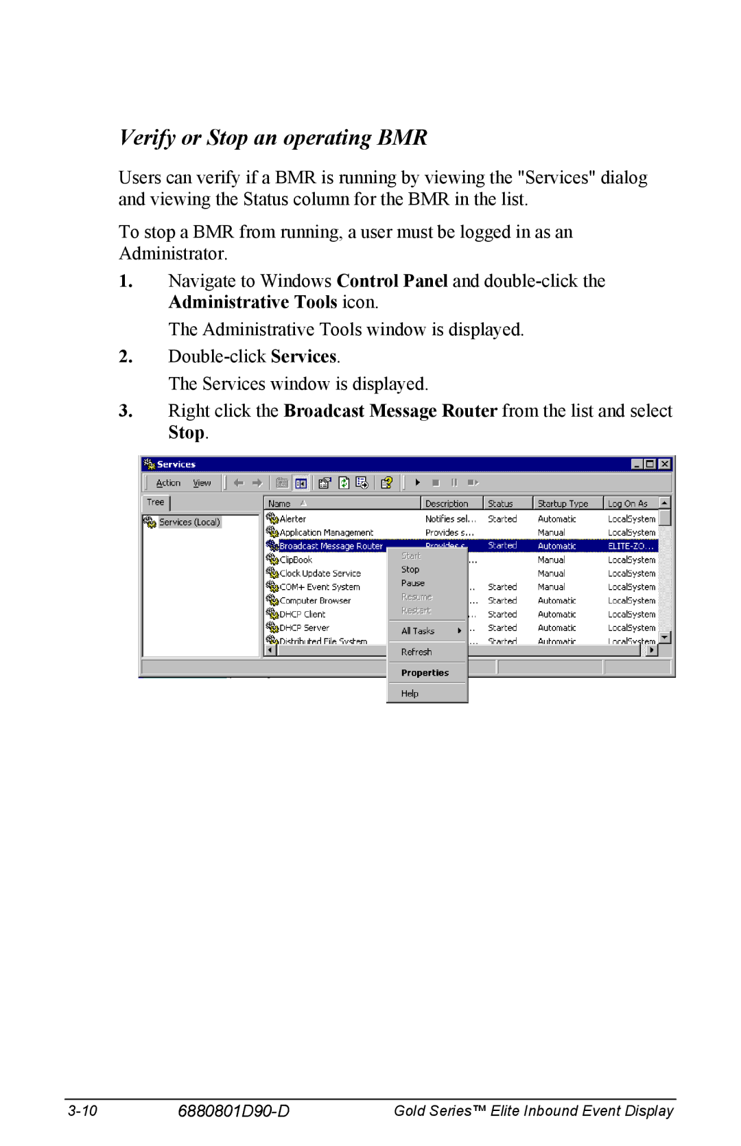 Motorola 6880801D90-D manual Verify or Stop an operating BMR 