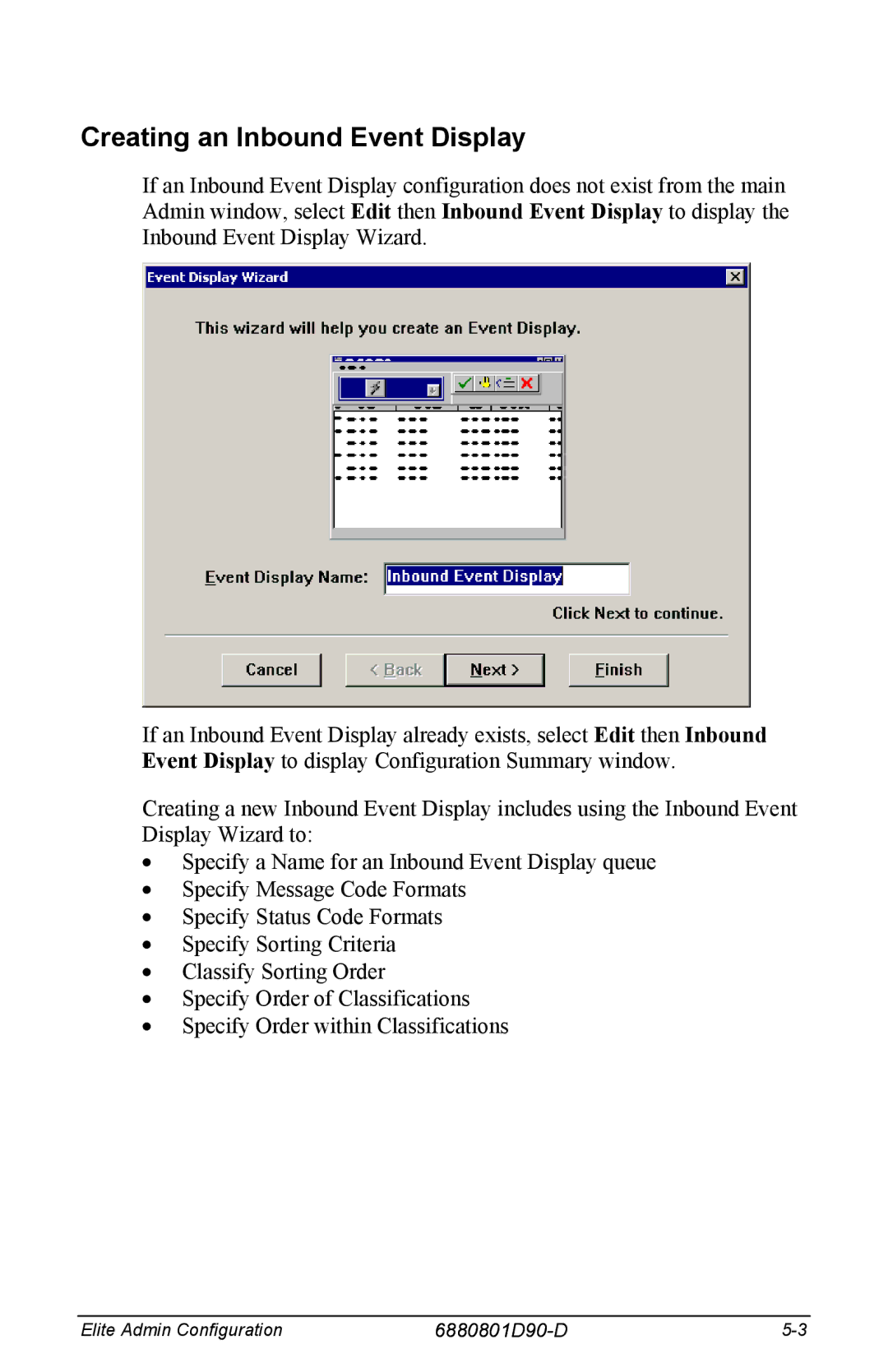 Motorola 6880801D90-D manual Creating an Inbound Event Display 