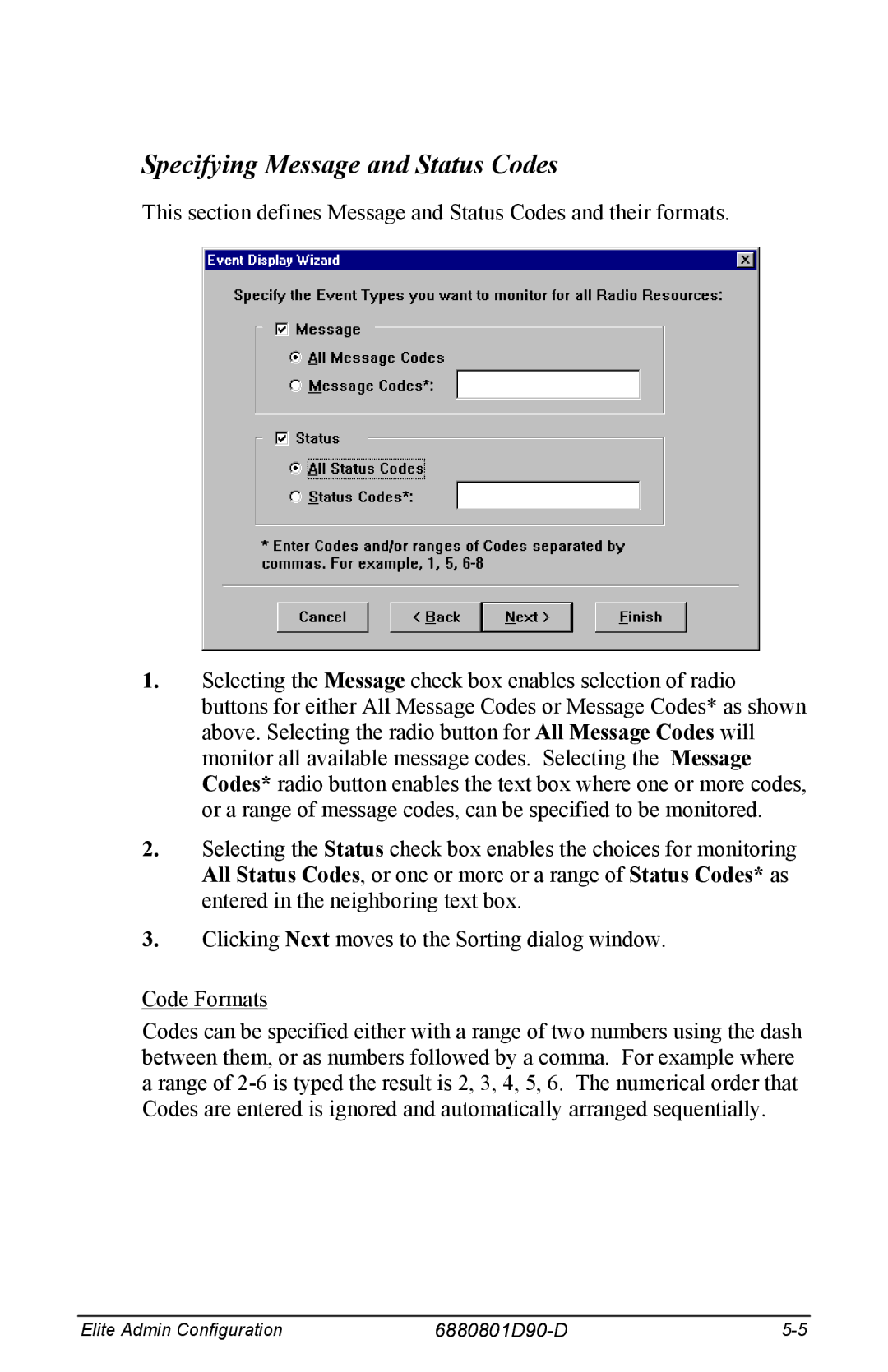 Motorola 6880801D90-D manual Specifying Message and Status Codes 