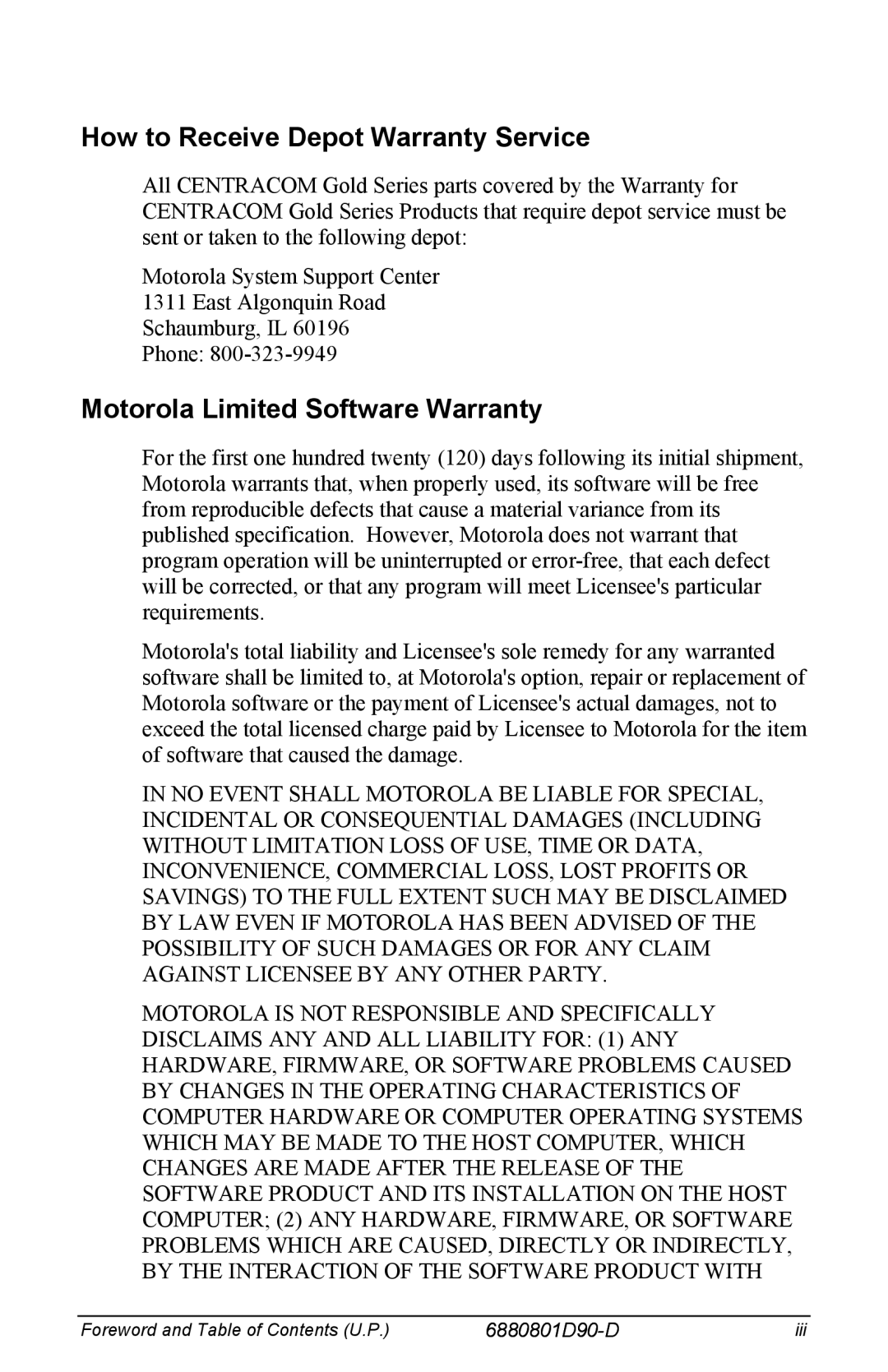 Motorola 6880801D90-D manual How to Receive Depot Warranty Service, Motorola Limited Software Warranty 