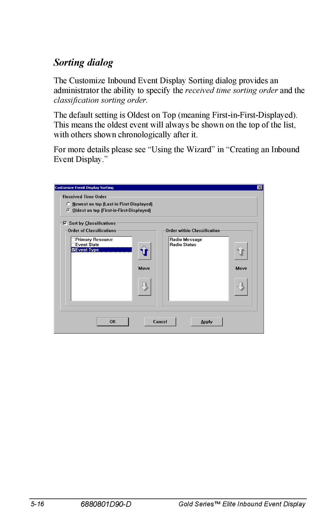 Motorola 6880801D90-D manual Sorting dialog 