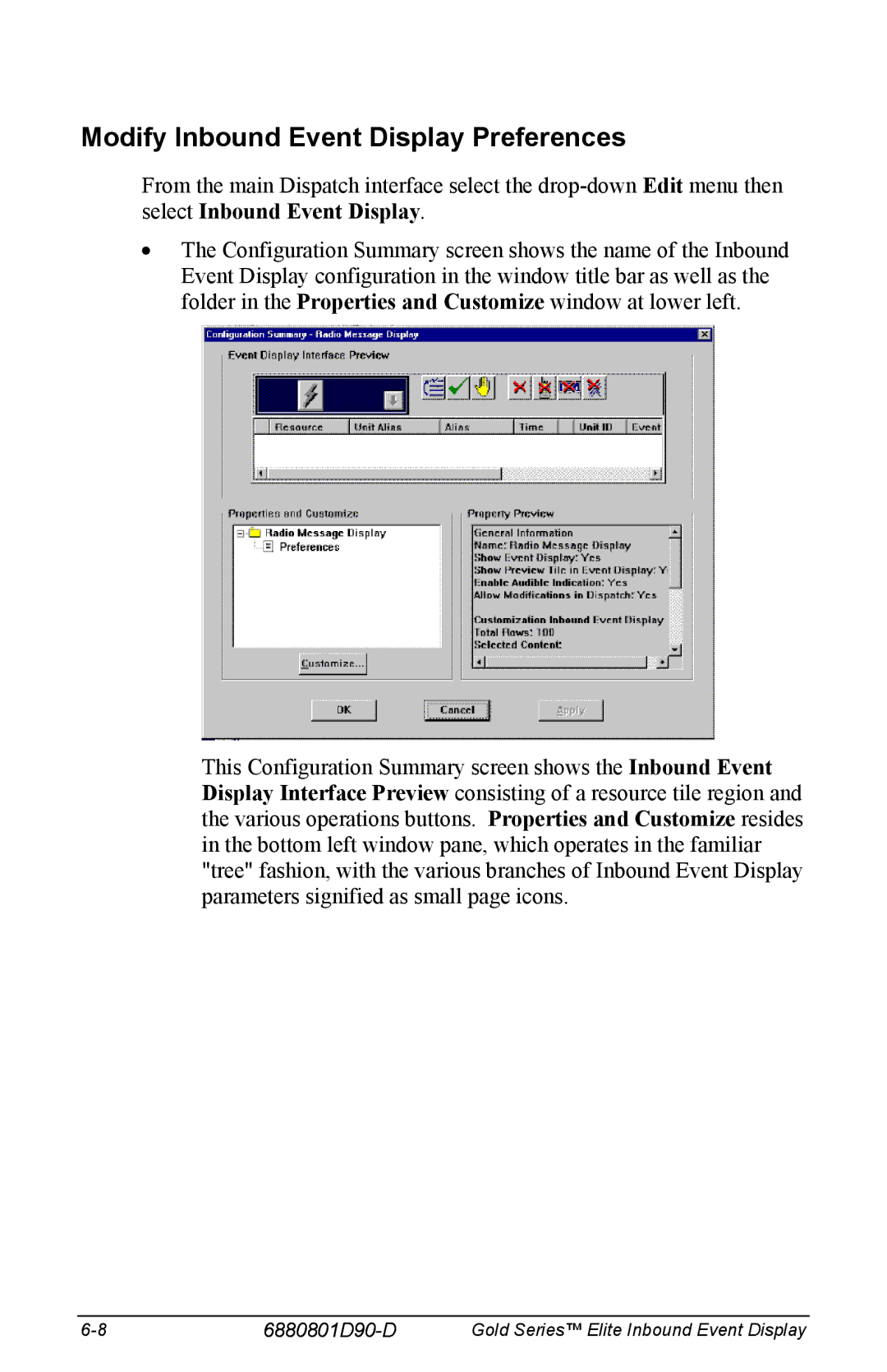 Motorola 6880801D90-D manual Modify Inbound Event Display Preferences 