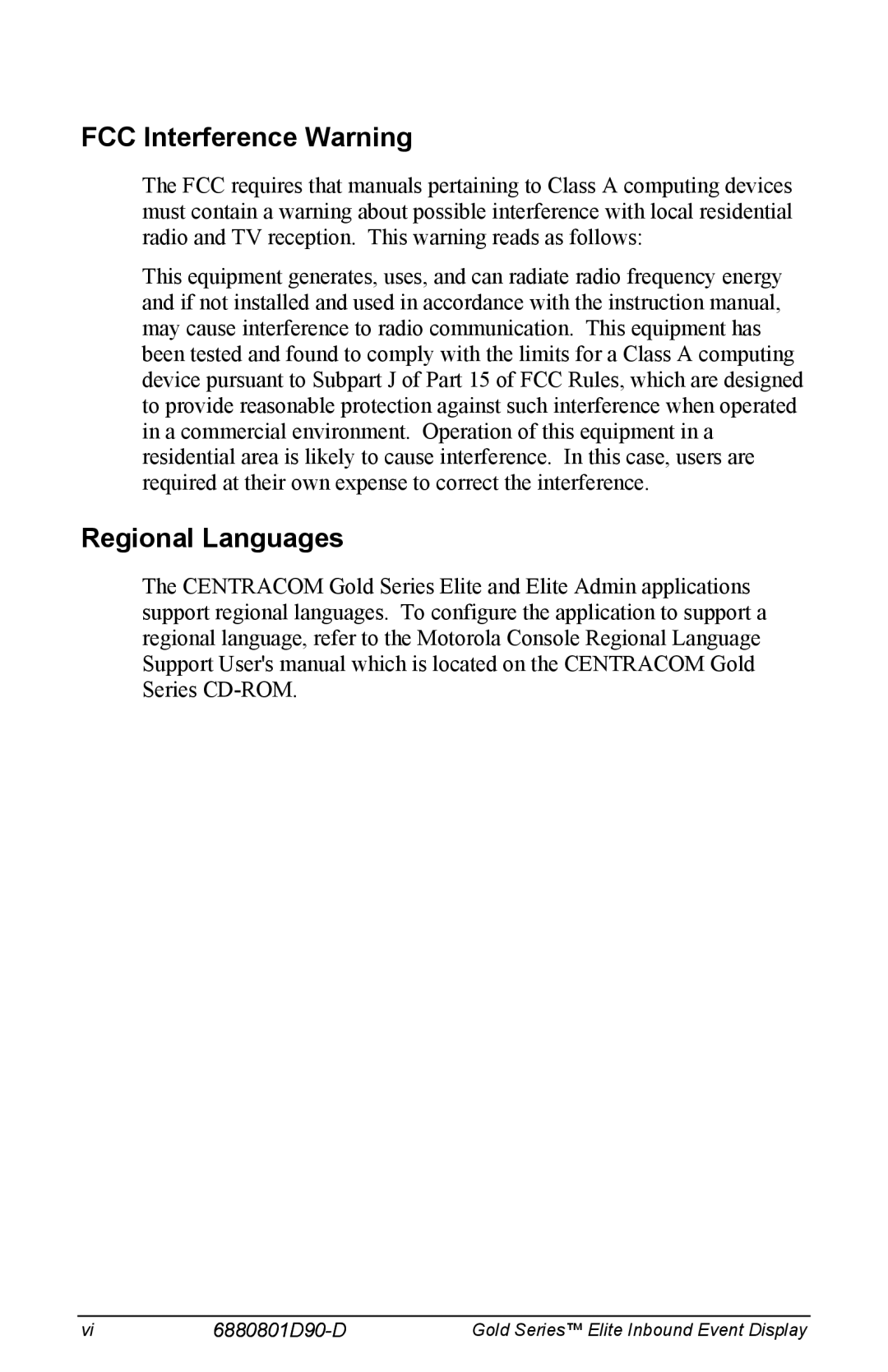 Motorola 6880801D90-D manual FCC Interference Warning, Regional Languages 