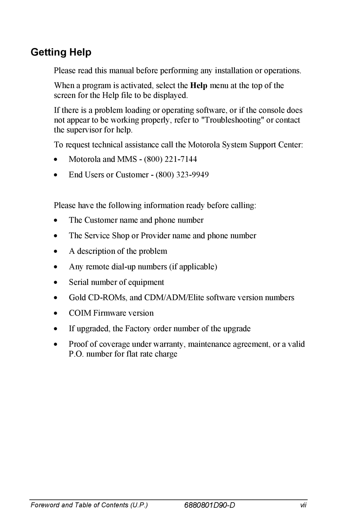 Motorola 6880801D90-D manual Getting Help 