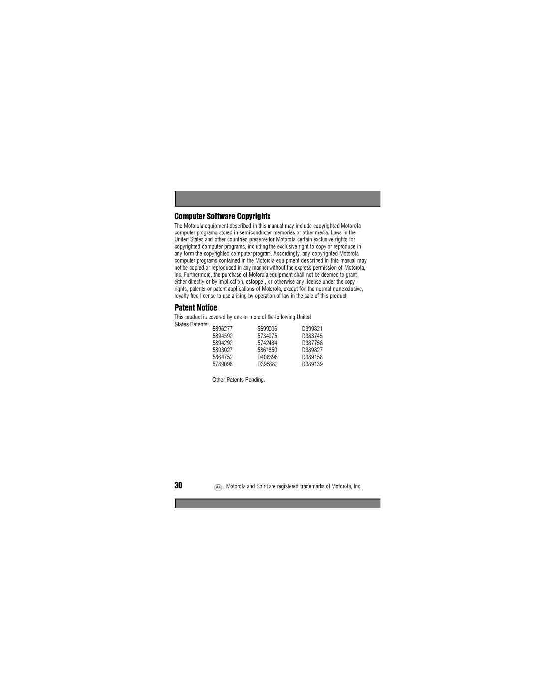 Motorola 6880906Z72-O manual States Patents Other Patents Pending 