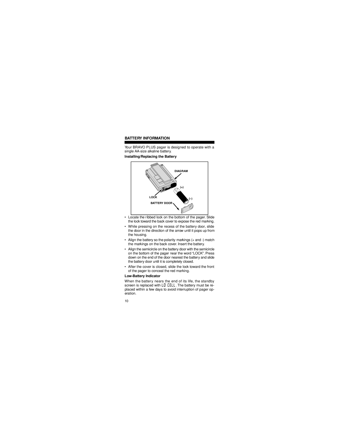 Motorola 6881012B23-D manual Battery Information, Installing/Replacing the Battery 