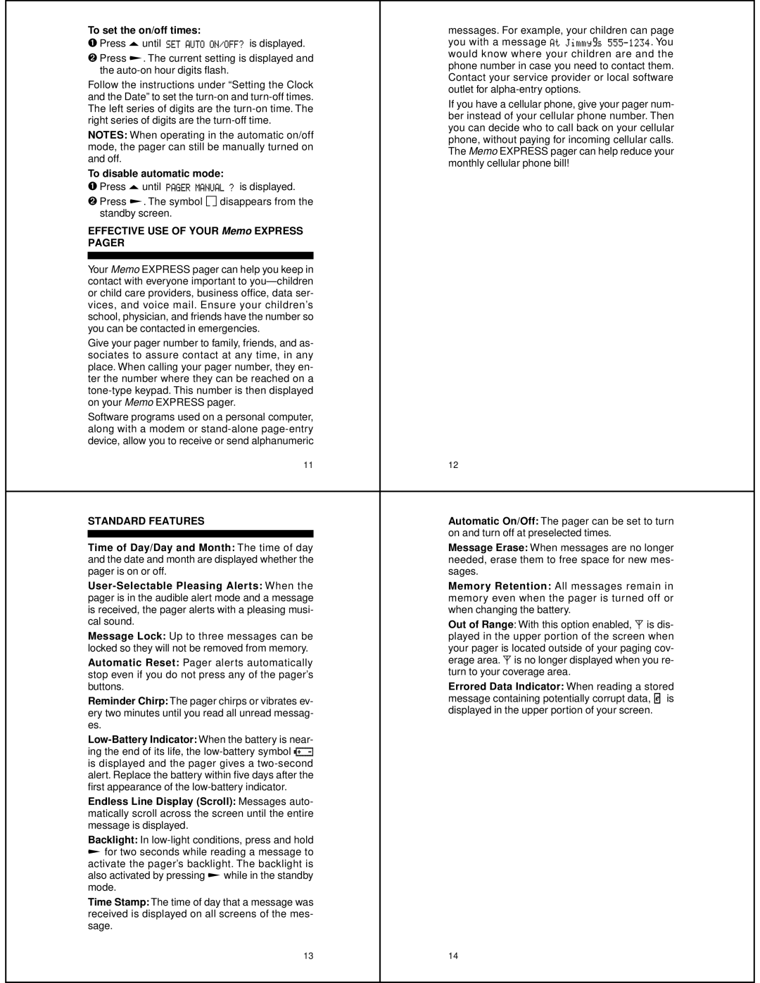 Motorola 6881021B30-C manual Pager, Standard Features 