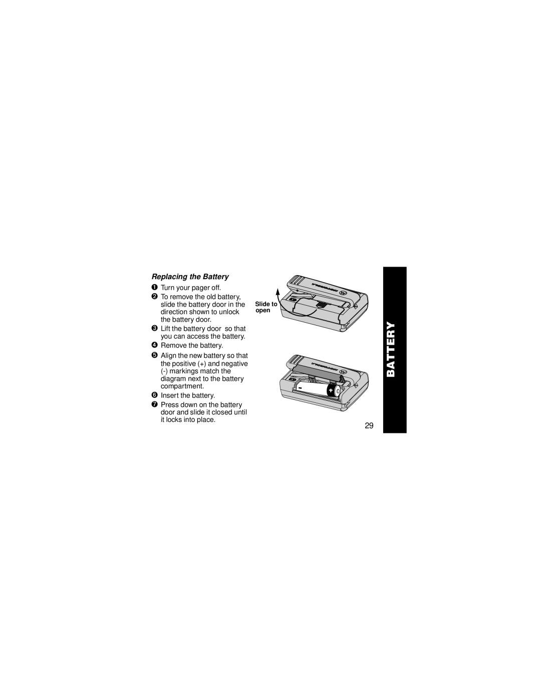 Motorola 6881029B15-A manual Replacing the Battery 