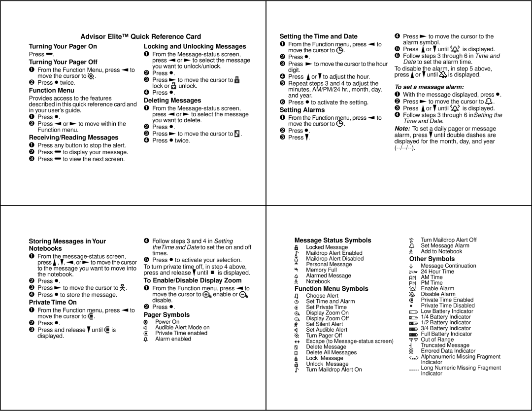 Motorola 6881029B40-A manual Advisor Elite Quick Reference Card Setting the Time and Date 