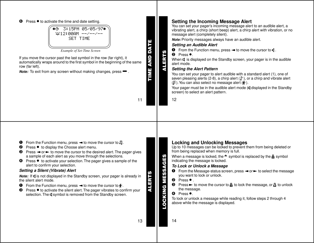 Motorola 6881029B40-A manual Time and Date Alerts Locking Messages, Setting the Incoming Message Alert 