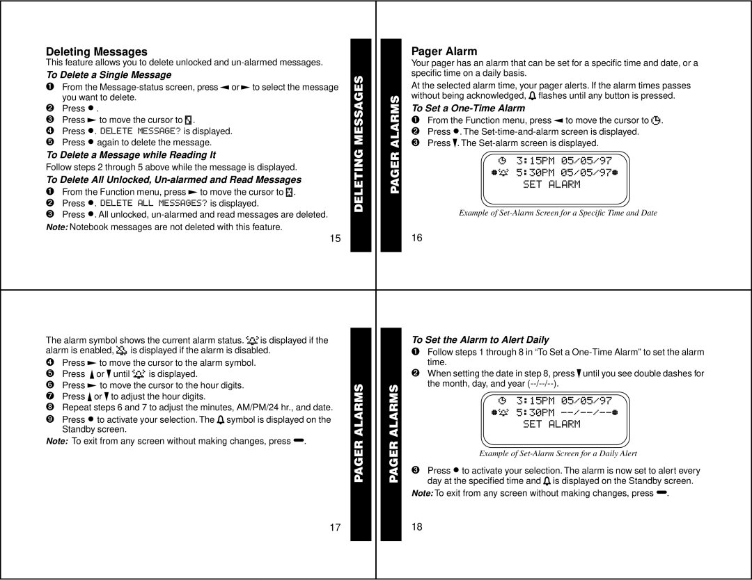 Motorola 6881029B40-A manual Deleting Messages Pager Alarms 