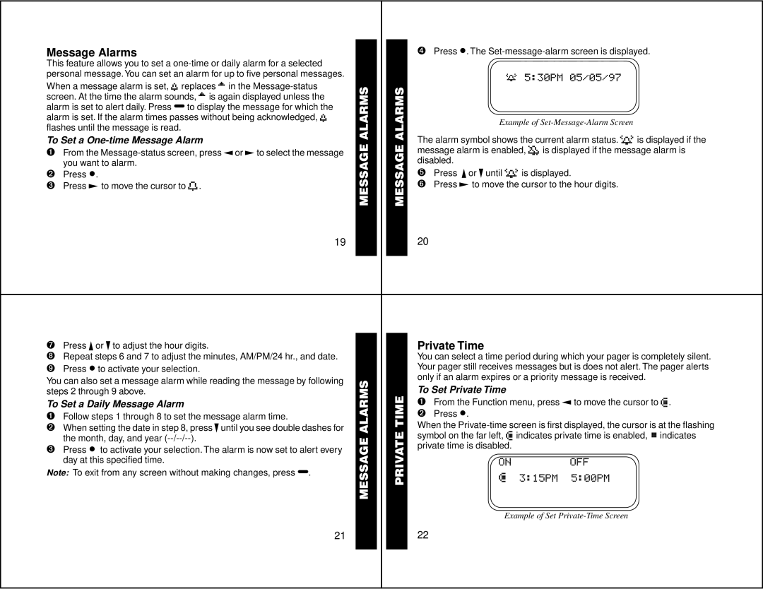 Motorola 6881029B40-A manual Message Alarms Private Time 