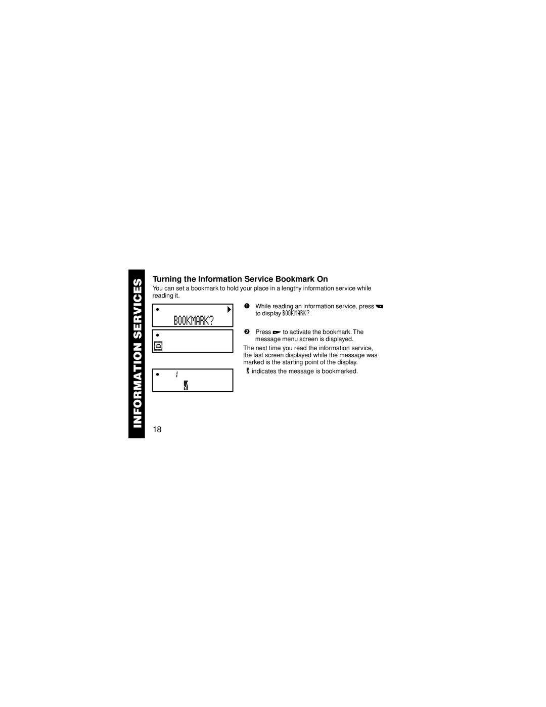 Motorola 6881031B05-O manual Bookmark?, Turning the Information Service Bookmark On 