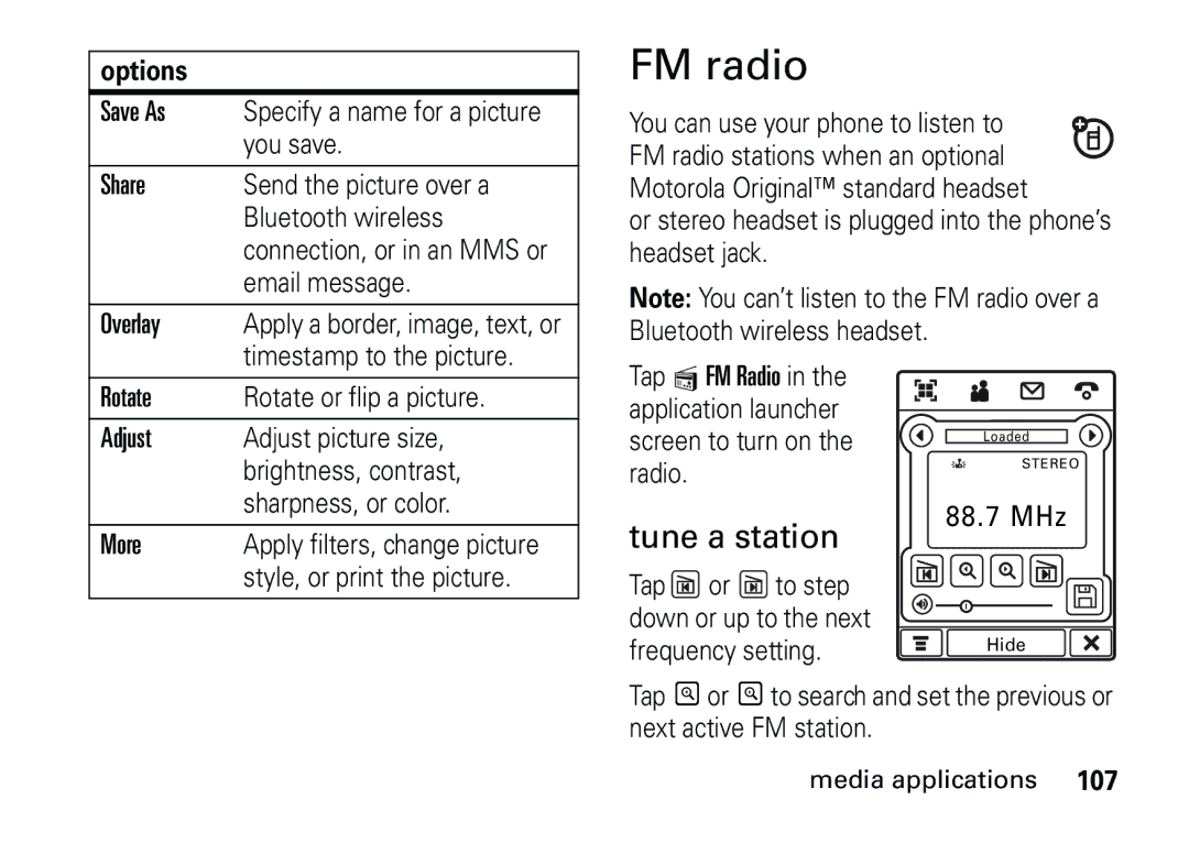 Motorola 6887460Z69 manual FM radio, Tune a station 