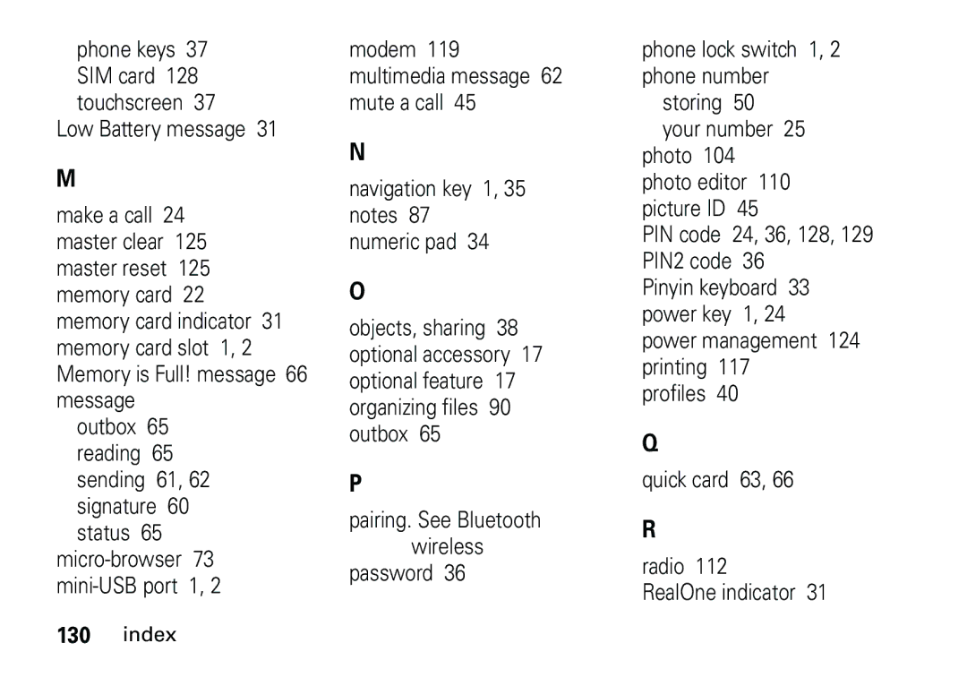 Motorola 6887460Z69 manual Index 