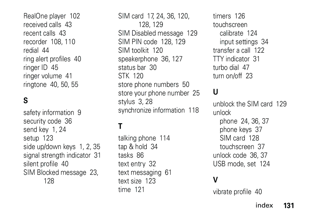 Motorola 6887460Z69 manual Index 