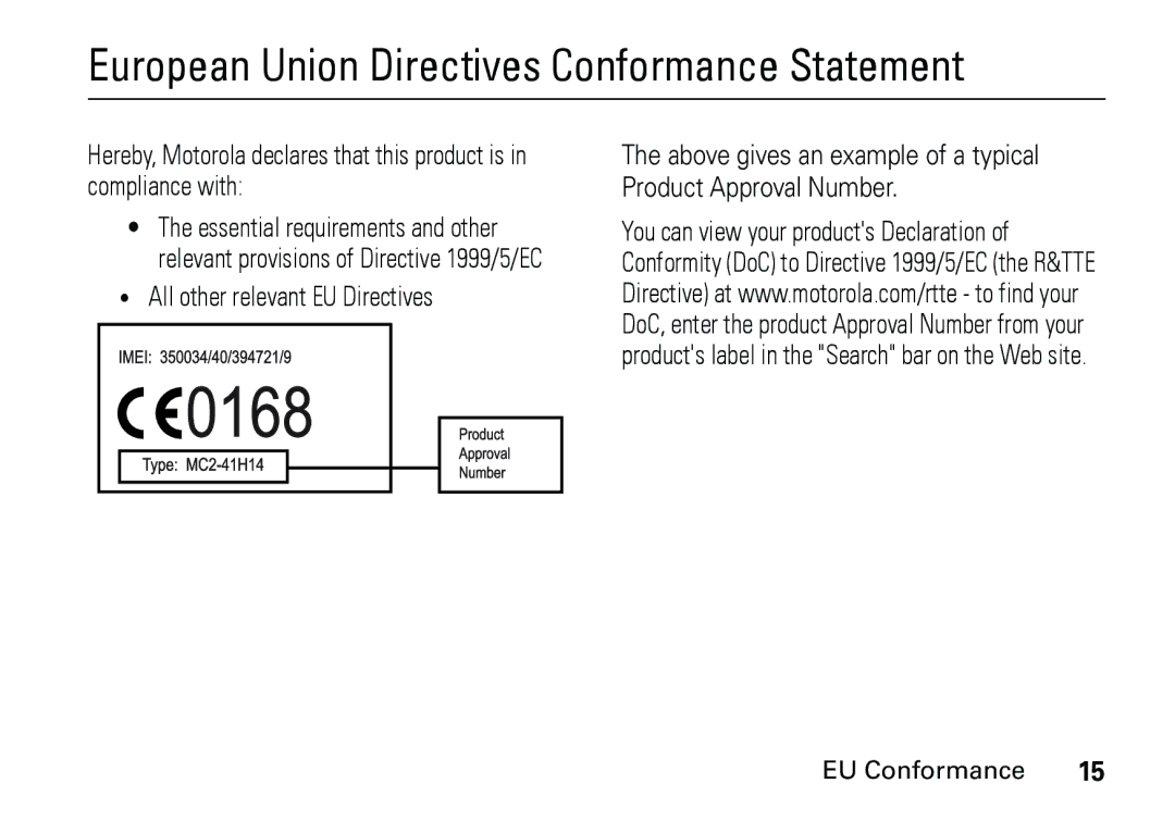 Motorola 6887460Z69 European Union Directives Conformance Statement, All other relevant EU Directives, EU Conformance 