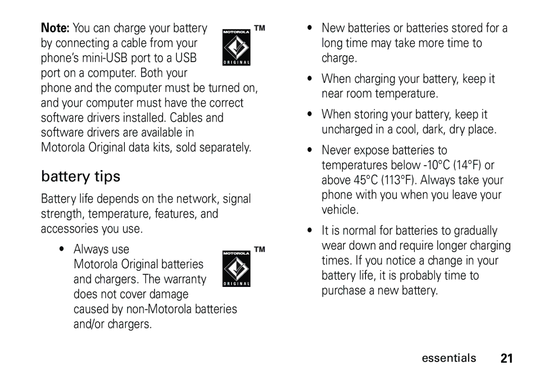 Motorola 6887460Z69 manual Battery tips 