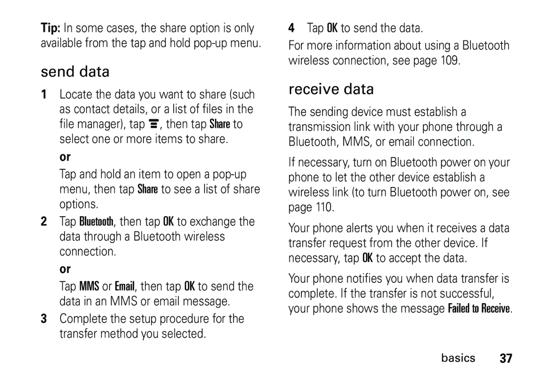 Motorola 6887460Z69 manual Send data, Receive data 