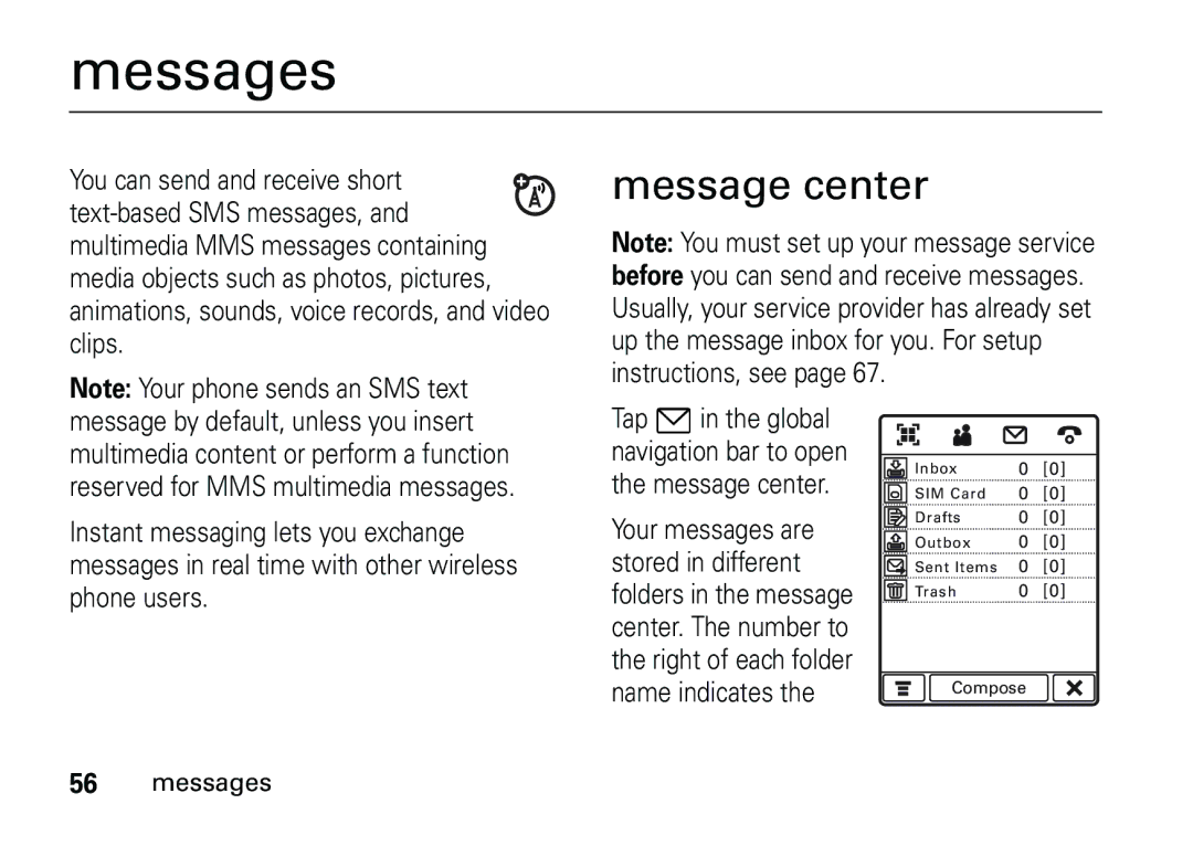 Motorola 6887460Z69 manual Messages, Message center 