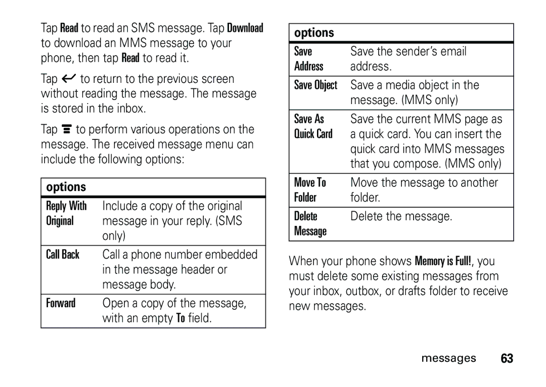 Motorola 6887460Z69 manual Address address, Folder folder, Message 