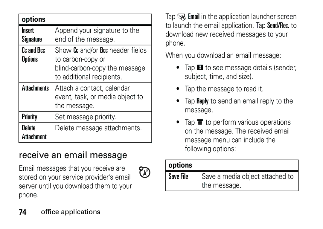 Motorola 6887460Z69 manual Receive an email message 