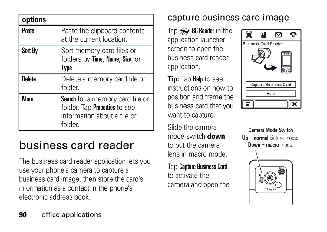 Motorola 6887460Z69 manual Business card reader, Capture business card image 