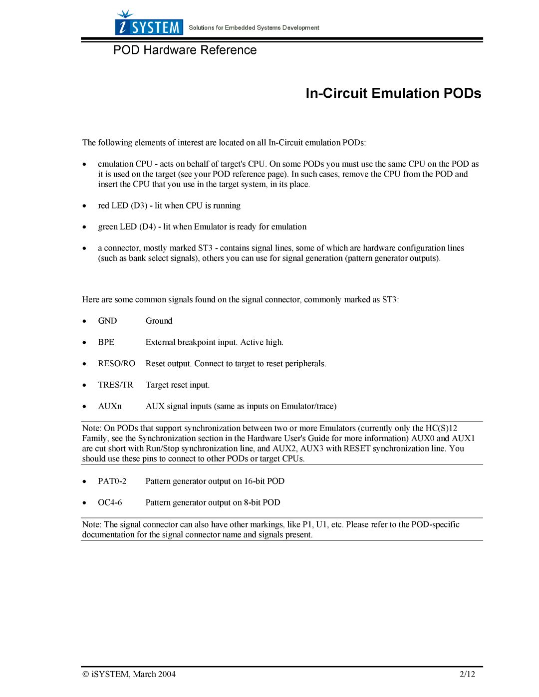 Motorola 68HC08LD manual In-Circuit Emulation PODs 