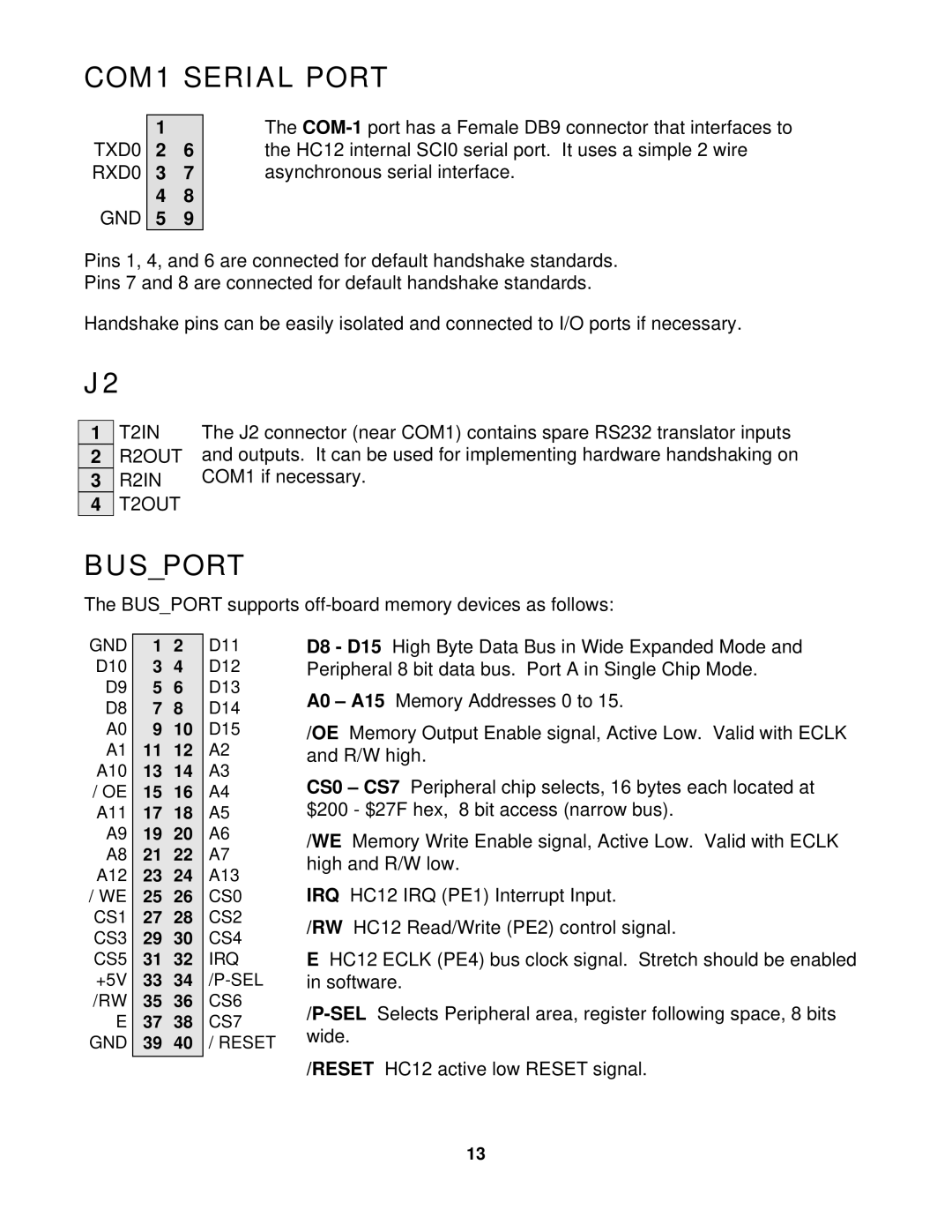 Motorola 68HC12B32, 68HC12BC32, CME-12B/BC manual COM1 Serial Port, Busport 