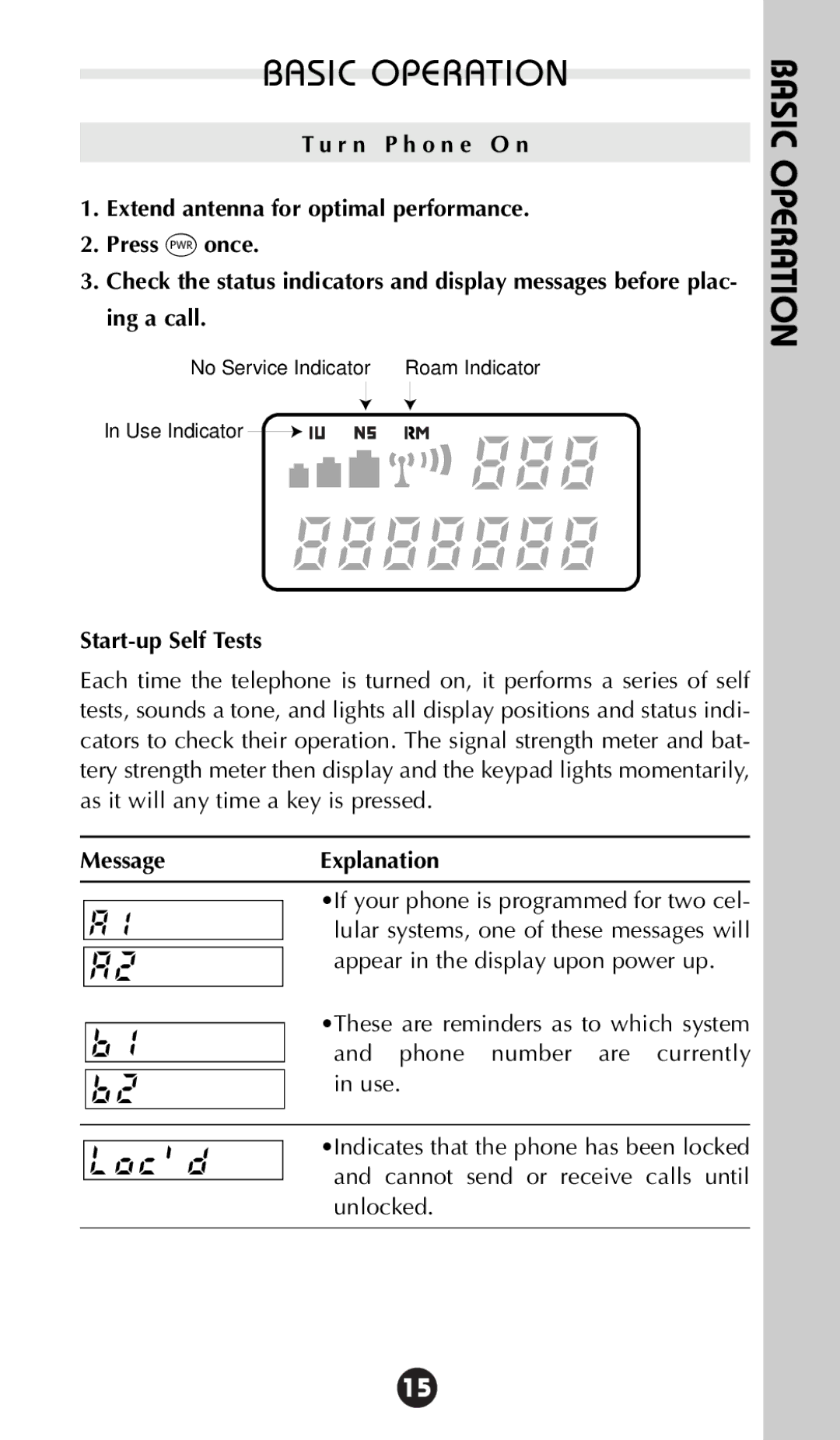 Motorola 68P09396A92-A owner manual Basic Operation, Start-up Self Tests, Message Explanation 