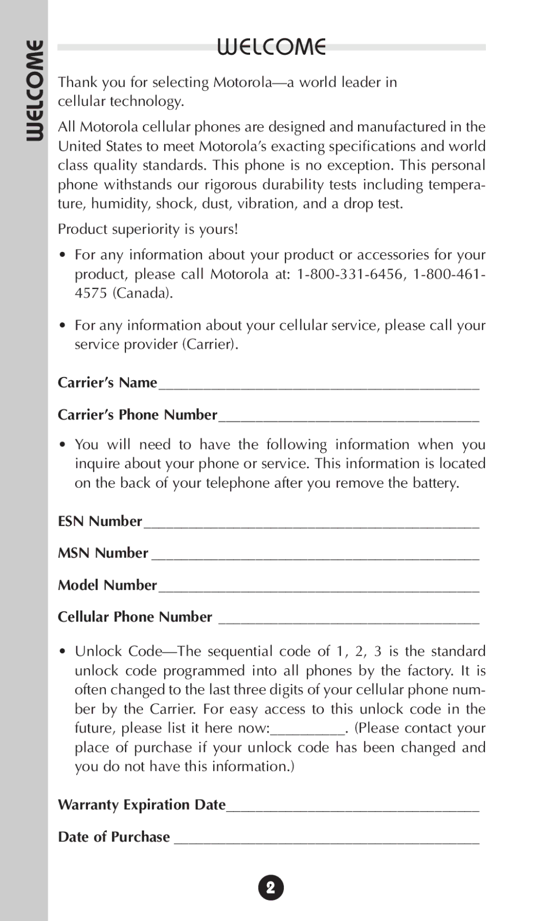 Motorola 68P09396A92-A owner manual Welcome 