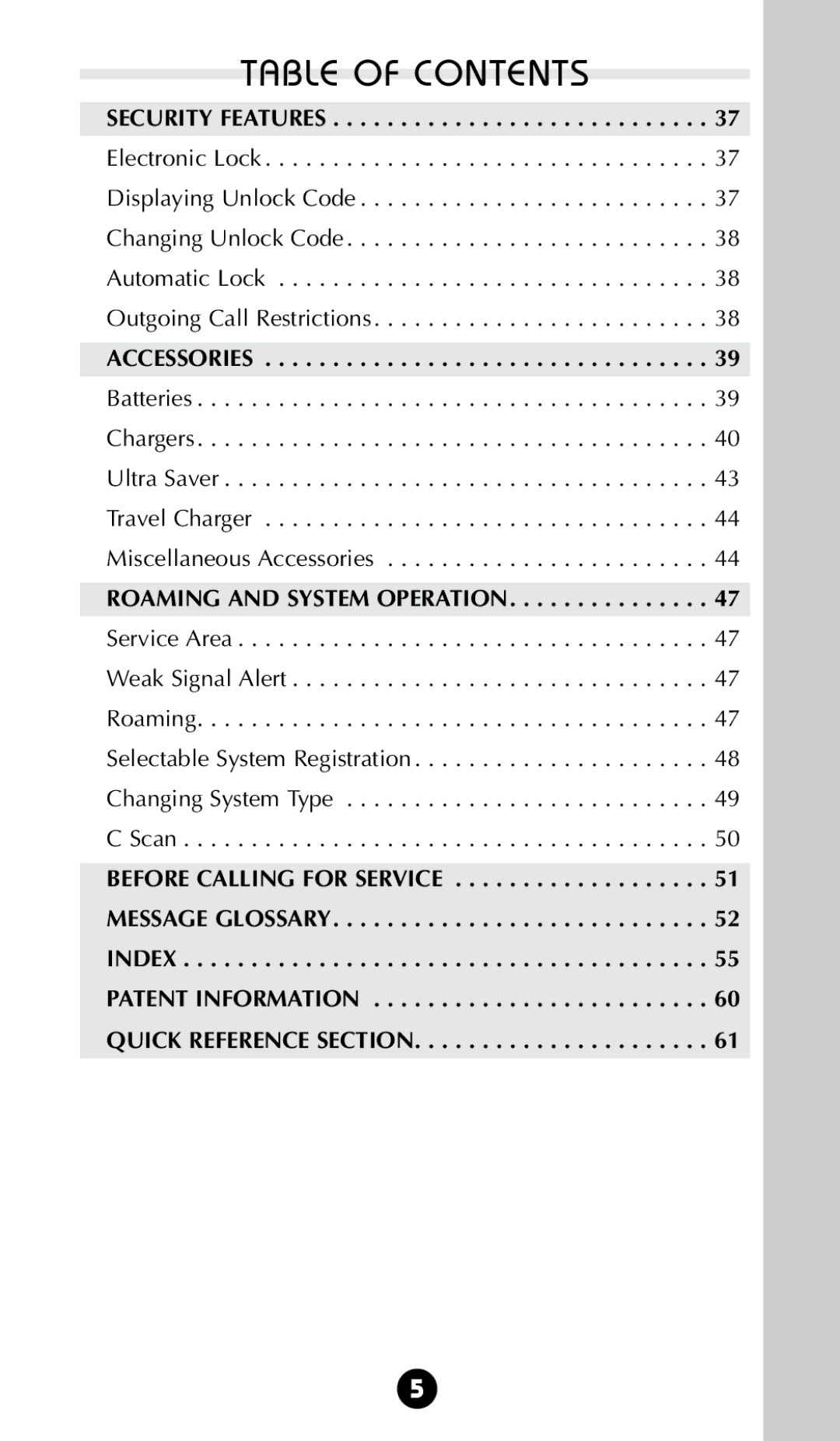 Motorola 68P09396A92-A owner manual Security Features, Accessories, Roaming and System Operation 