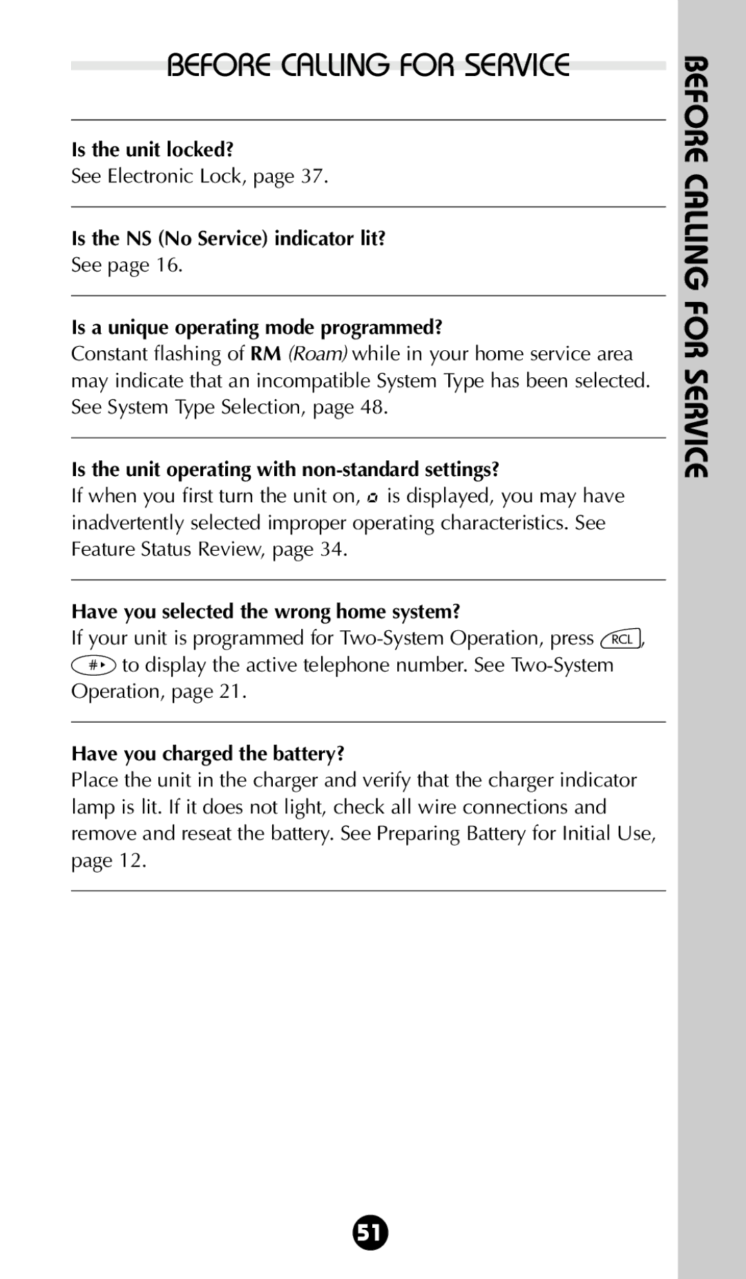 Motorola 68P09396A92-A owner manual Before Calling for Service 