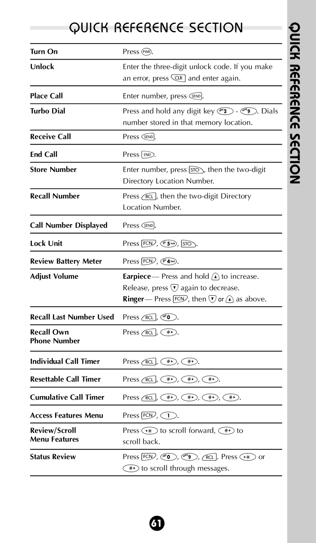 Motorola 68P09396A92-A owner manual Quick Reference Section, Adjust Volume 