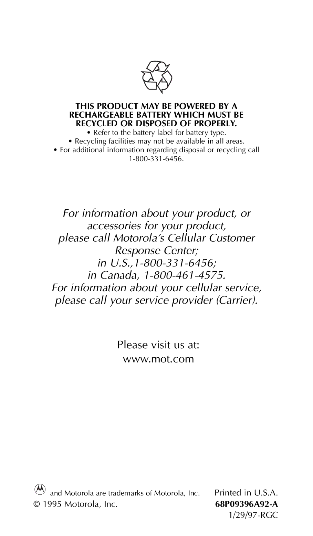 Motorola 68P09396A92-A owner manual 