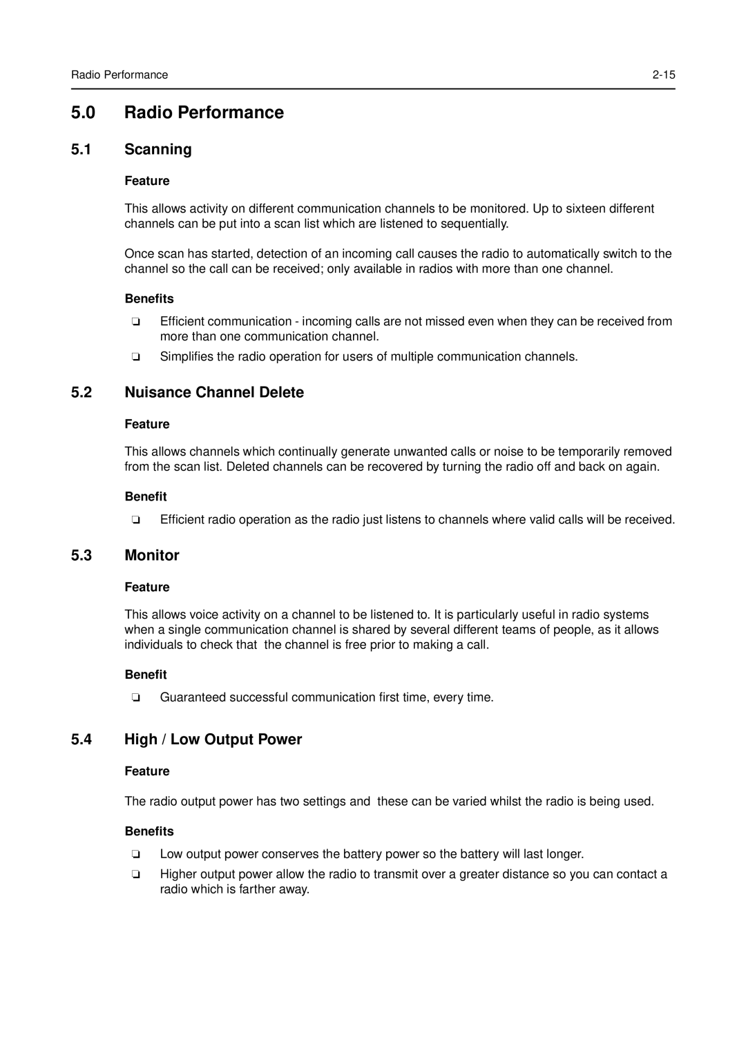 Motorola 68P64114B12B manual Radio Performance, Scanning, Nuisance Channel Delete, Monitor, High/ Low Output Power 