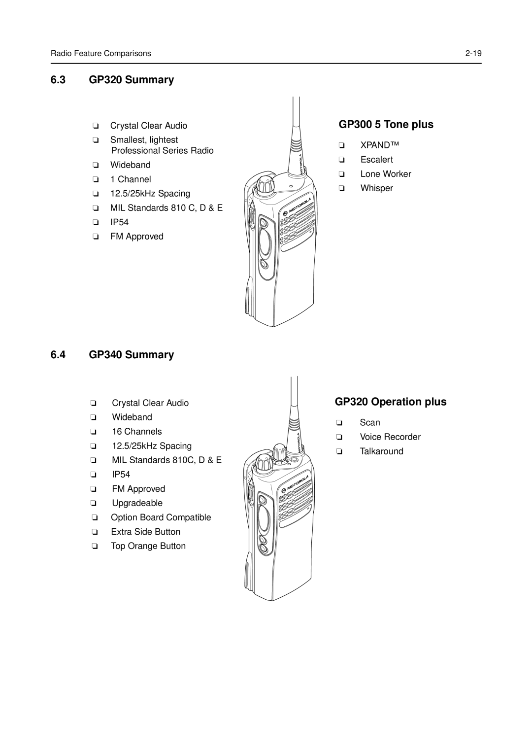 Motorola 68P64114B12B manual GP320 Summary, GP300 5 Tone plus, GP340 Summary, GP320 Operation plus 