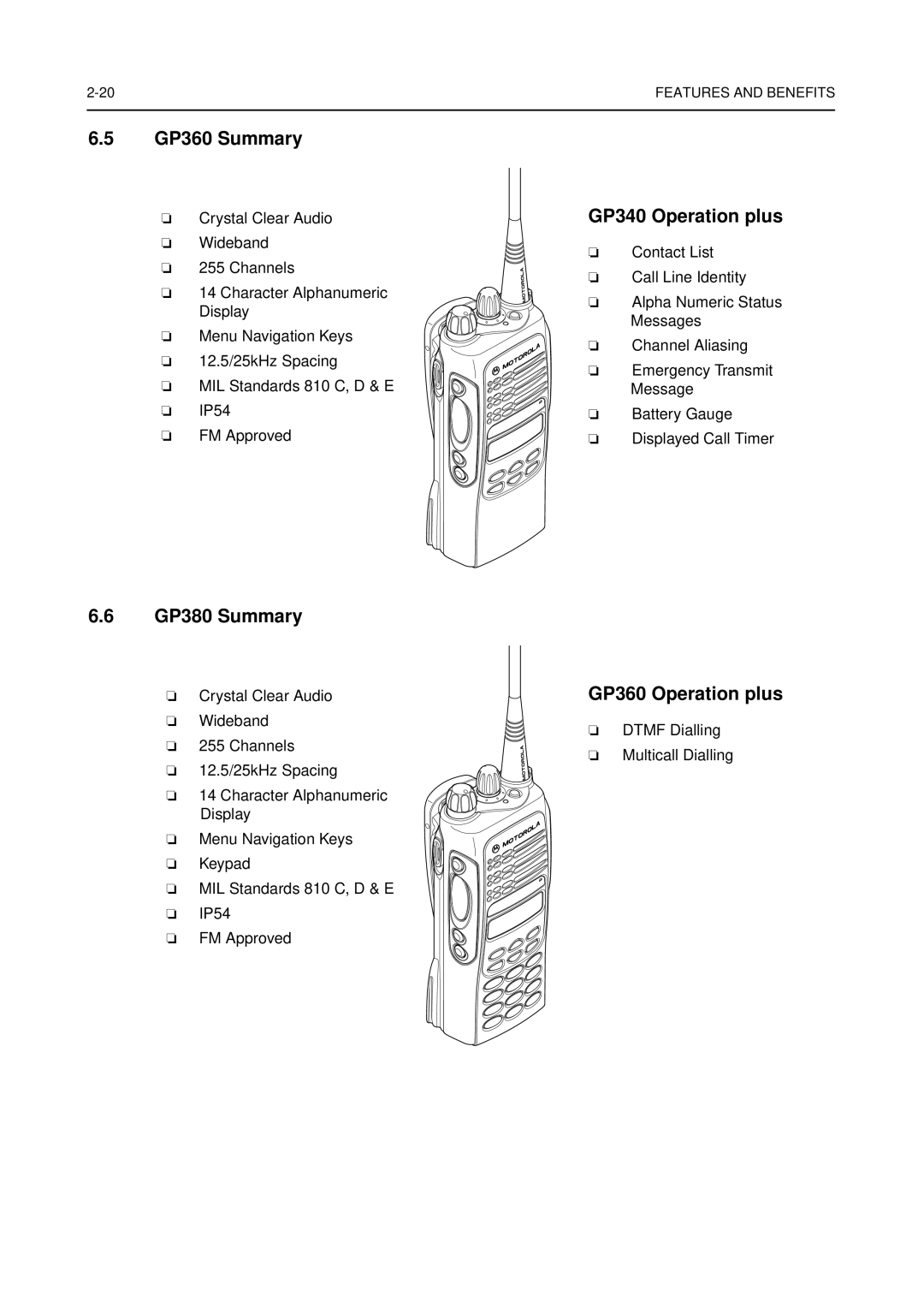 Motorola 68P64114B12B manual GP360 Summary, GP380 Summary GP340 Operation plus, GP360 Operation plus 