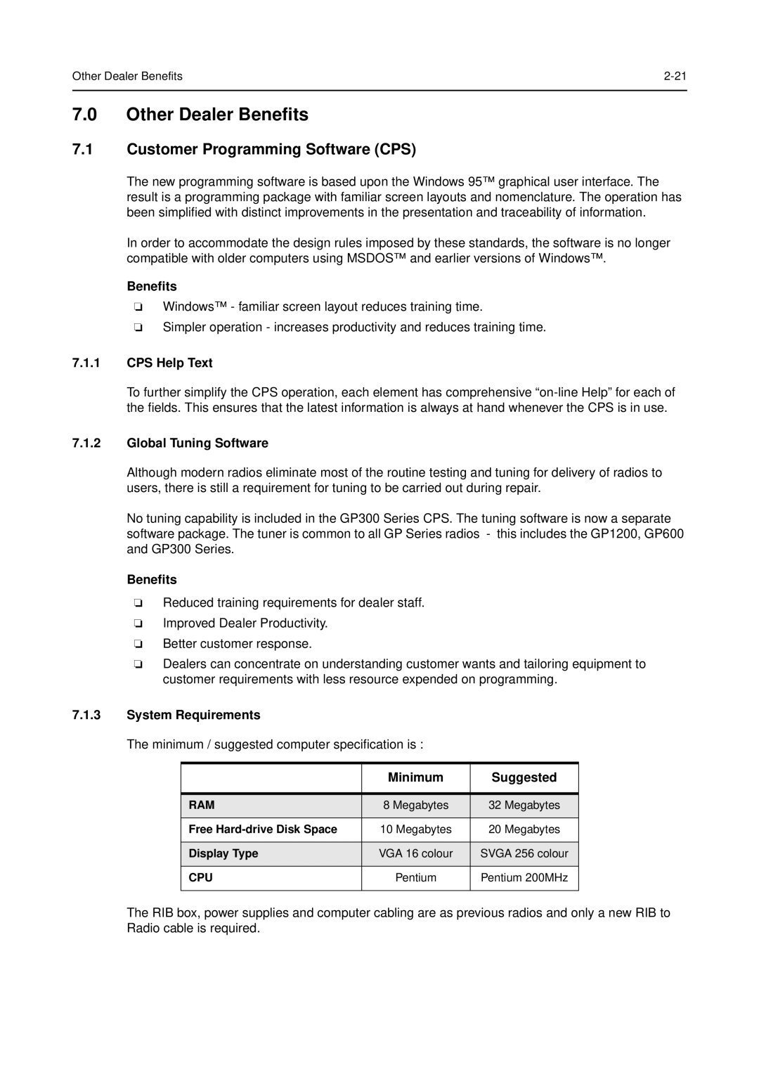 Motorola 68P64114B12B manual Other Dealer Benefits, Customer Programming Software CPS 