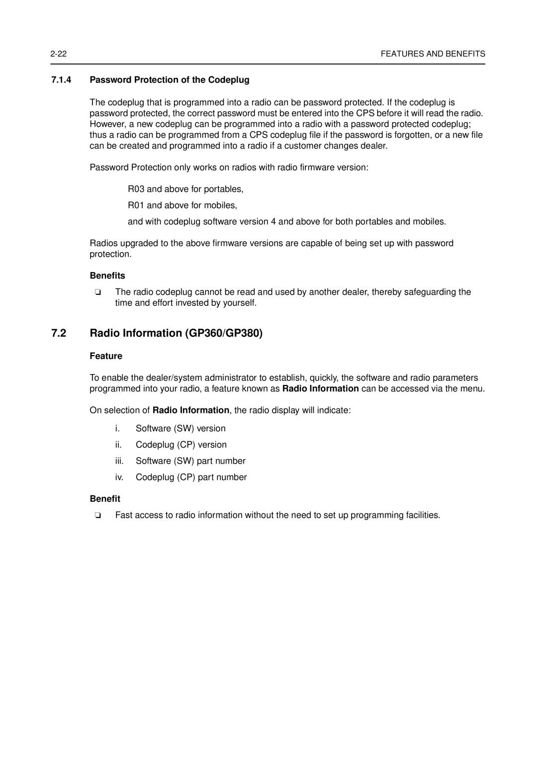 Motorola 68P64114B12B manual Password Protection of the Codeplug, Feature 