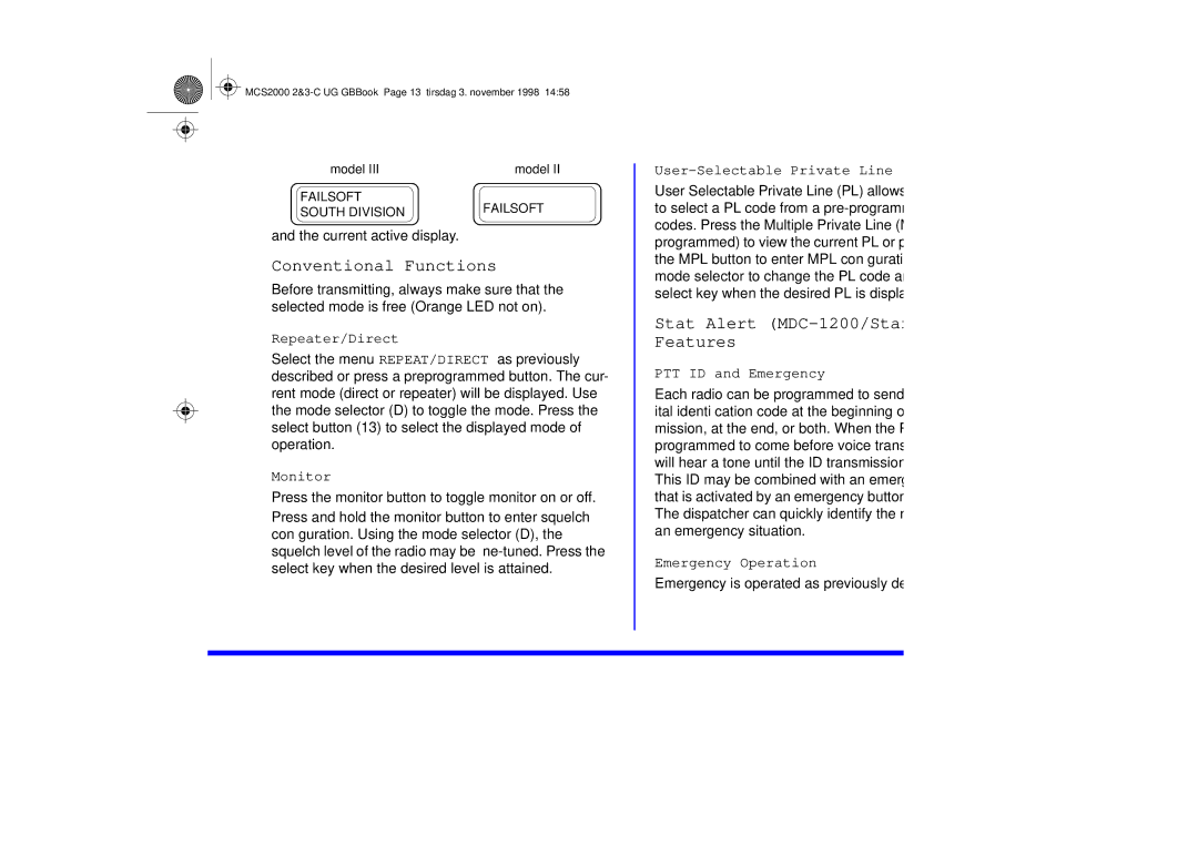 Motorola 68P81083C10-C manual Conventional Functions, Stat Alert MDC-1200/Star Signalling Features 