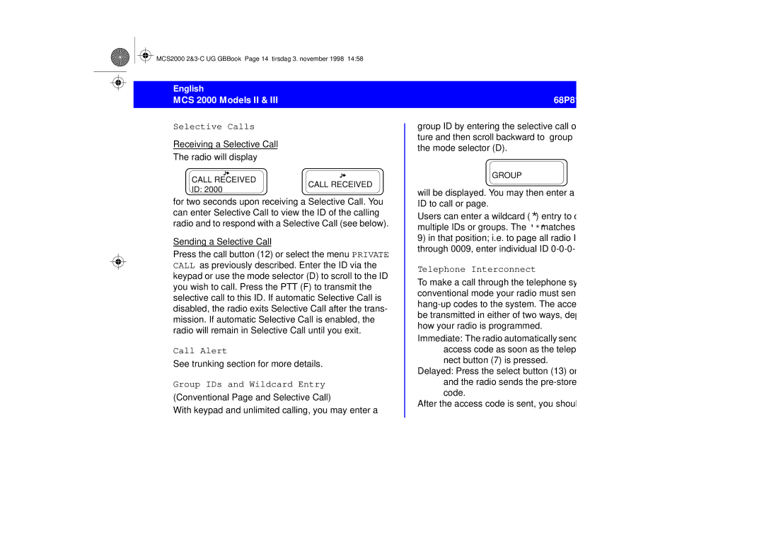 Motorola 68P81083C10-C manual Selective Calls, Call Alert, Group IDs and Wildcard Entry 