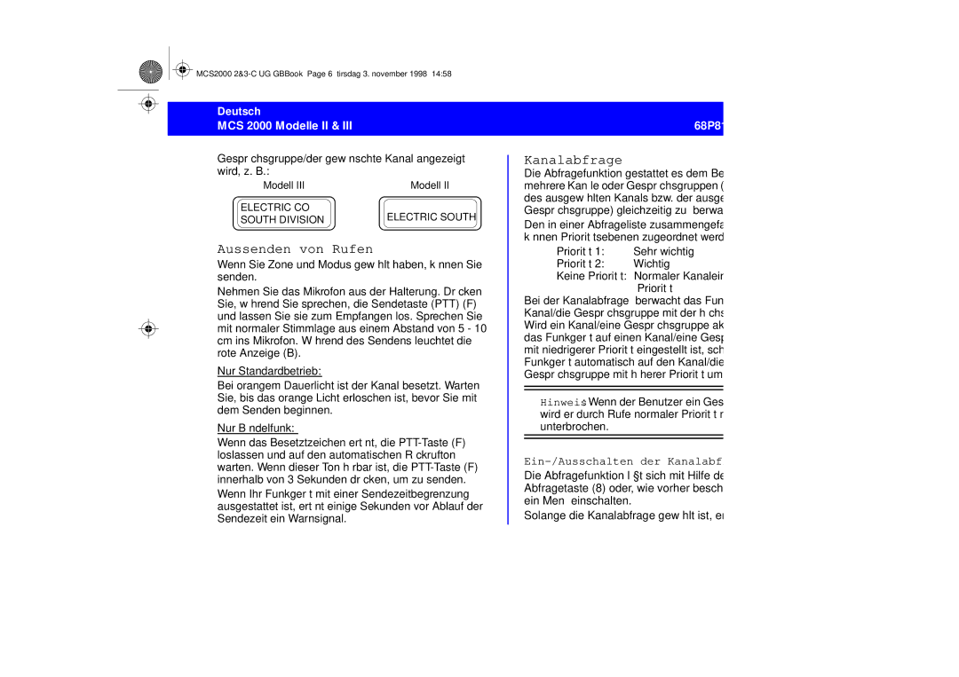 Motorola 68P81083C10-C manual Aussenden von Rufen, Ein-/Ausschalten der Kanalabfrage 