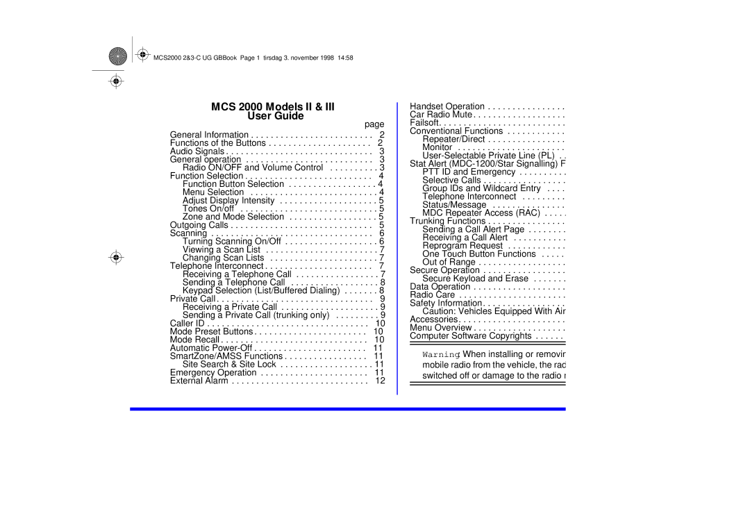 Motorola 68P81083C10-C manual MCS 2000 Models II User Guide 