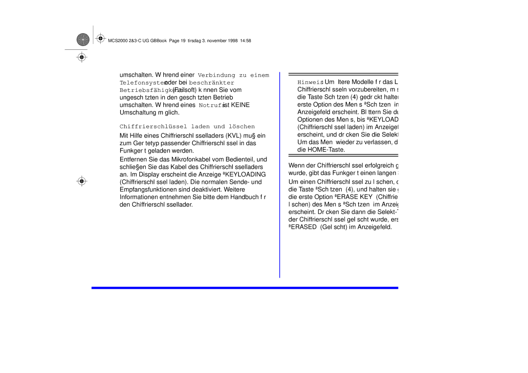 Motorola 68P81083C10-C manual Chiffrierschlüssel laden und löschen 