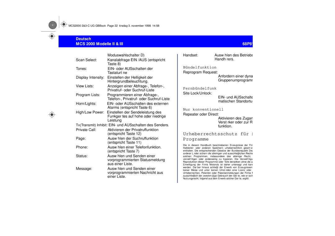 Motorola 68P81083C10-C Urheberrechtsschutz für Software- Programme, Bündelfunktion, Fernbündelfunk, Nur konventionell 